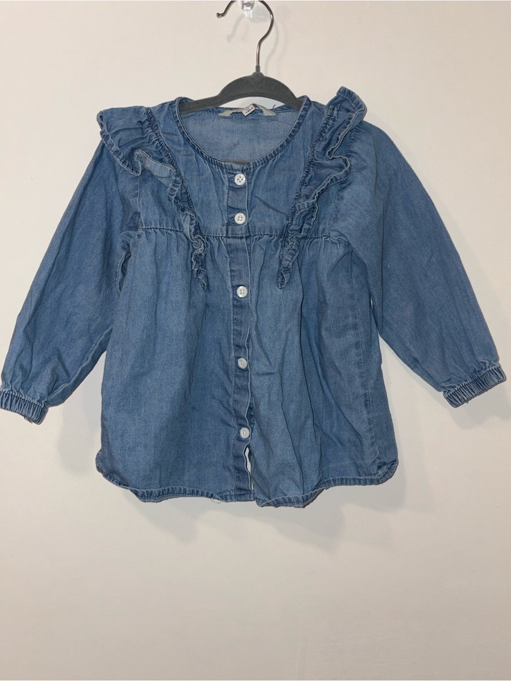George Light Blue Denim Ruffle Button Jacket for Girls